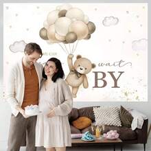 1 件棕熊吉祥物，我们迫不及待地想举办派对，非常适合男女通用的熊主题派对、照相亭和横幅装饰