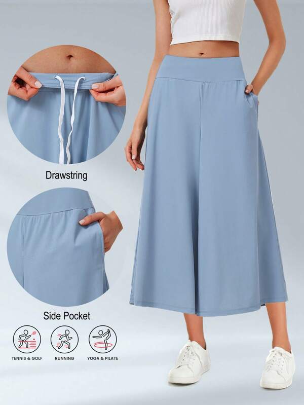 BEROY Pantalones deportivos de pierna ancha para mujer, pantalones capri holgados con bolsillos, pantalones de fitness de cintura alta con elástico en la cintura