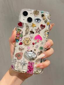 1 件复古钻石装饰气囊防震 TPU 手机壳适用于 Apple 16、15、14、13、12、11 Pro Max 和系列