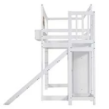 Sairedel Bunk Bed, Children's Bed, With Gate, With Children's Slide And Wardrobe, Ample Storage Space, With Four-Step Ladder, Pine+MDF+Plywood, White, 90x200cm