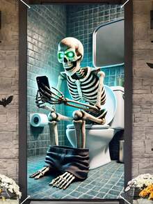 2D Door Banner 1 Halloween Skull Bathroom Door Banner, Multifunctional Polyester Party Decoration, Haunted House Horror Theme, No Electricity Required, Suitable For Indoor And Outdoor Use, Suitable For Photo Booth, Wall Decoration, Ideal For Weddings, Bachelorette Parties, Birthdays, Housewarming, Christmas, Easter, Thanksgiving And New Year. - Multicolor - View 2