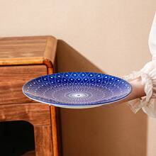 6pcs 10.5 Inch Ceramic Dinner Plates Set - Blue And White Porcelain Serving Dishes For Steak, Pasta, Salad, Pizza, And Pancakes - Durable & Scratch-Resistant - Dishwasher Safe - Great For Housewarmings, Weddings, Birthdays, And Christmas - Màu xanh lam - Xem 2