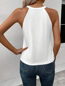 Solid Color Round Neck Halter Top, Summer Casual Going Out - White - View 4