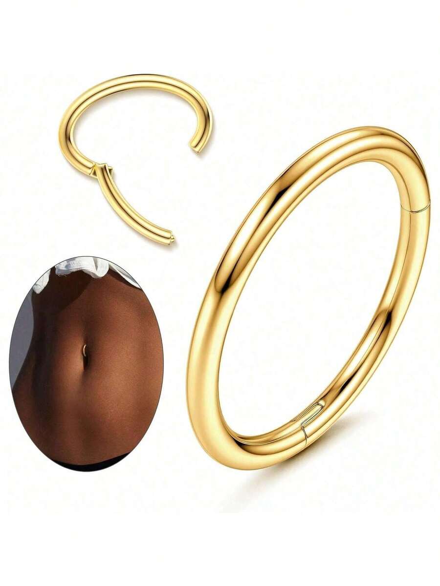 14G Clicker Belly Button Ring For Women Gold Plated Hoop Belly Button Rings Shiny CZ Belly Button Clicker Oval Belly Ring Reverse Navel Body Belly Piercing Jewelry - Snap-on Belly Button Nail - View 1