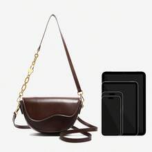 Retro Half-Round Flap Saddle Crossbody Bag, 2025 New Fashion Chain Shoulder Bag For Women, Elegant Personalized Casual Daily Commute Shoulder Bag, Dating Gift - Coffee Brown - View 3