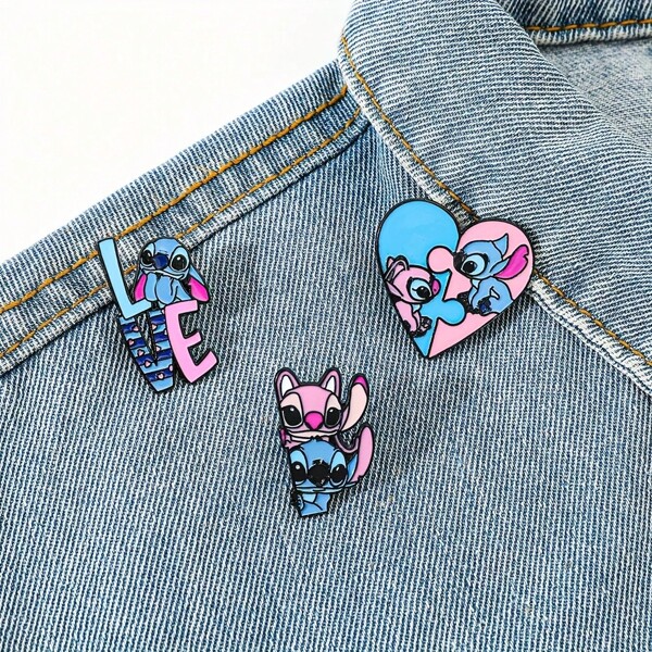 Disney 3pcs Disney Pin Set - Cute Cartoon Couple Badge, Metal Alloy, Suitable For Clothing And Backpack Decor, Perfect Holiday Gift, Fashion Accessory | Imaginative Design | Alloy Brooch School