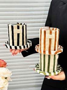 1 pieza Taza de café cerámica con asas y diseño de rayas verticales, forma asimétrica al estilo minimalista europeo, hecha a mano con alta estética, taza multiusos y aislada, adecuada para el hogar, restaurante, café, fiesta y como regalo - Multicolor - Ver 5