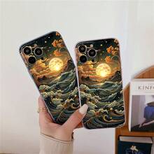 Funda para teléfono con diseño de olas doradas bajo la luz de la luna, compatible con iPhone 16 Pro Max/16 Plus/16 Pro/16/15/14/13/12/11, unisex, de TPU resistente a los arañazos, de Body completo ultradelgada y a prueba de golpes con protección de cámara - Azul - Ver 3