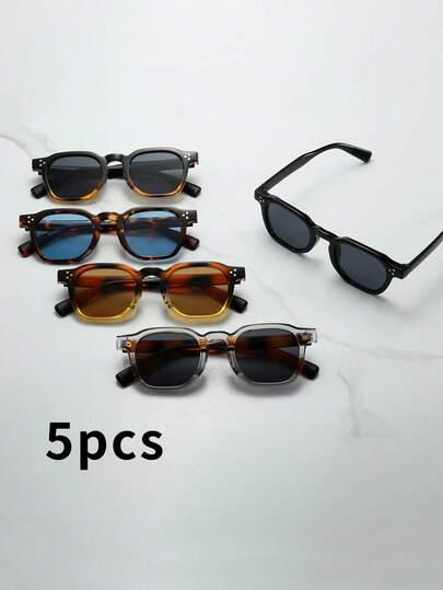 5pcs Oval Small Frame High Quality Personalized Minimalist Fashion Glasses, Suitable For Casual, Travel, Party, Beach, Daily Decoration