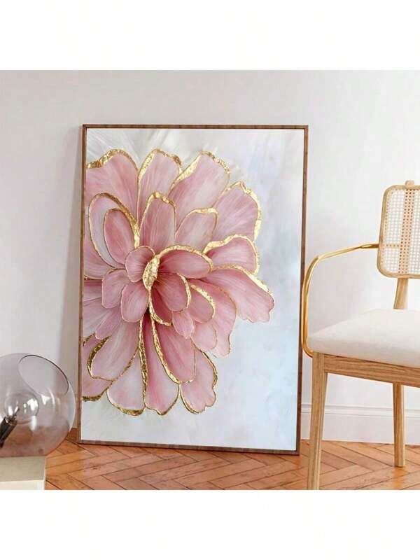 1pc/Set Pink Peony Flower With Gold Accents Canvas Wall Art Paintings,Modern Nordic Decorative Wall Art For Bedroom, Living Room, Office,No Frame Include