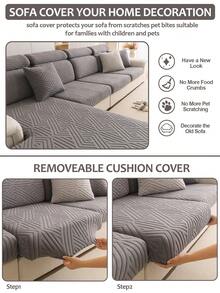 1件装弹力沙发套，宠物友好型，提花防尘沙发套，家具保护套，毛绒防滑沙发套，适用于卧室、办公室、客厅装饰，适合养猫人士，宠物家居装饰，客厅1/2/3/4座沙发套 - 深灰色 - 查看 6