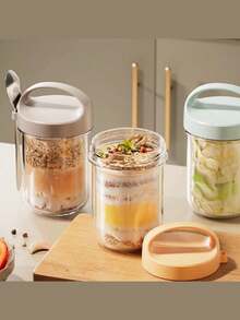 1 件密封玻璃酸奶杯、隔夜燕麦罐、小冰沙杯、带勺子的全谷物、谷物便携式早餐杯、易于携带、厨房用品万圣节、圣诞节、婚礼、厨房、节日必需品、家居、万圣节装饰、花园、露营、旅行必需品、生日装饰、生日、派对装饰理想礼物 - 彩色 - 查看 3