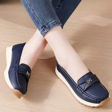 أحذية أمهات متوسطة العمر من جلد البولي يوريثان للنساء، للربيع والخريف، ذات نعل سميك مزخرف، مقاسات كبيرة، سهلة الارتداء، ذات قاع ناعم للاستخدام اليومي