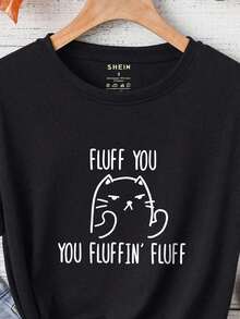 Women's Graphic T-Shirt With Cartoon Print And Slogans - Negro - Ver 4