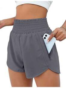 Women'S Athletic Running Shorts, Workout Gym, Elastic Waist Quick Dry Sports Shorts, High Waisted Yoga Workout Shorts With Mesh Liner Zipper Pockets - 深灰色 - 查看 1