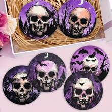 1 set/4 pièces/6 pièces de dessous de verre en boue de diatomées à motif de cadre de crâne violet d'Halloween, dessous de verre à fleurs pour café, décoration multioccasion pour la maison et le restaurant, cadeaux quotidiens, décoration de table, décoration quotidienne, décoration de fête à thème