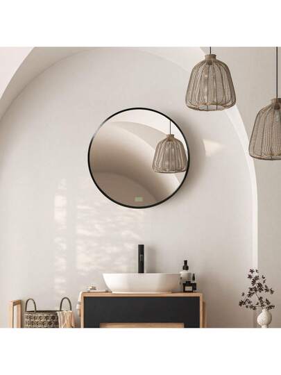 Kleankin Bathroom Mirror, Round Spiegel Aluminum Frame, 50 Wand Living Room, Bedroom, Bathroom, IP44, view 5