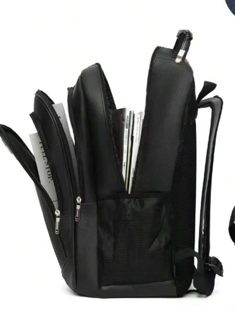 Men's Leather Backpack With USB Port For Business Social School Laptop Random Model Carrying Synthetic Leather 3303 - 黑色 - 查看 3