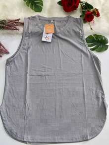 Tank Top Thick Strap Curved Round Polyamide Cold Touch Fitness Stretch DryFit Academic - 灰色 - 查看 2