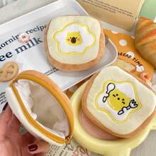 Cute Cartoon Fried Egg Toast Plush Coin Purse, Capybara Coin Lipstick Round Coin Case, Bluetooth Earphone Storage Card Holder