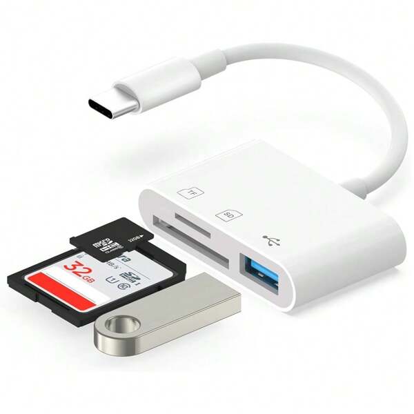 1 pièce Lecteur de carte mémoire 3 en 1 SD/TF/USB, compatible avec 16 Pro Max/16 Pro/16 Plus/16/15/14/13/12/11/XS/XR/8/7/6, S25/S24/S23/S22/S21, iPad, série d'ordinateurs portables