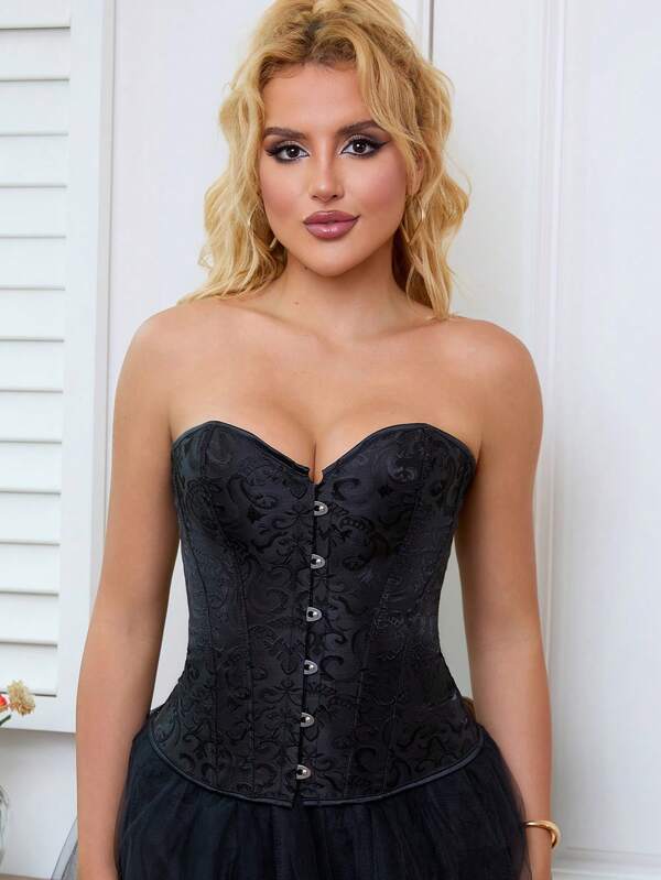 1 pièce Corset de style de palais pour femme, bustier sans bretelles en jacquard classique, cintrage de taille et mise en forme de la silhouette, peut être porté comme vêtements d'extérieur pour robe de mariage/fête, corsage amincissant