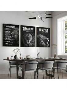 Set Of 3 Optional No Frame Animals Lion King Canvas Painting Posters Prints, Inspirational Motivational Wall Arts For Home Office, Living Room, Bedroom - Art Decor, Classic, Contemporary Styles, Animal Print Theme, Indoor Decortion