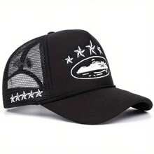 1 件时尚棒球帽，配有 5 星配色网眼，休闲百搭棒球帽，适合春夏季