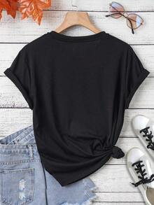 Women's Graphic T-Shirt With Cartoon Print And Slogans - Negro - Ver 2
