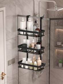 1pc 2/3Layers Bathroom Door Hanging Storage Rack, Non Perforated Bathroom Storage Rack, Multifunctional Three-Layer Hanging Bathroom Storage Rack, Used For Bathroom Organization And Storage, Bathroom Accessories - Multicolor - View 2