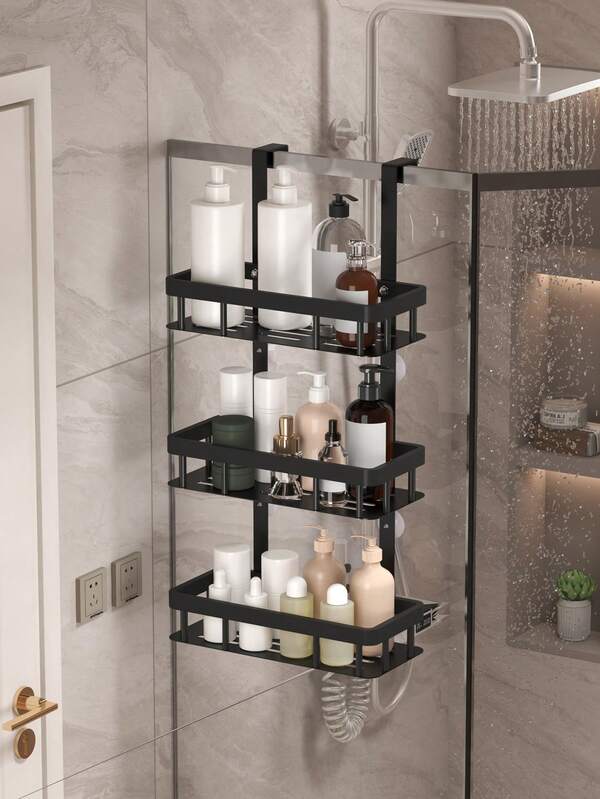 1pc 2/3Layers Bathroom Door Hanging Storage Rack, Non Perforated Bathroom Storage Rack, Multifunctional Three-Layer Hanging Bathroom Storage Rack, Used For Bathroom Organization And Storage, Bathroom Accessories