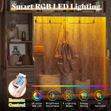 7-In-1 Farmhouse Hall Tree With Bench And Shoe Cabinet, LED Entryway Organizer With 2 Drawers, 12 Shoe Cubbies, Barn Doors And 7 Coat Racks - 灰色 - 查看 5