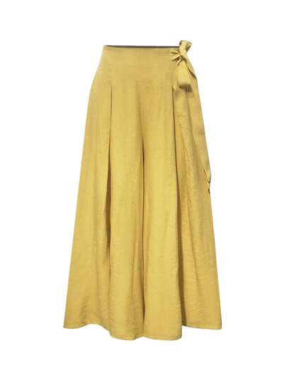 Women's Fashionable, Casual & Elegant Wide-Leg Pants Made Of Coarse Fabric, High-Waisted With Elastic Waistband And Side Straps, Suitable For Spring/Summer