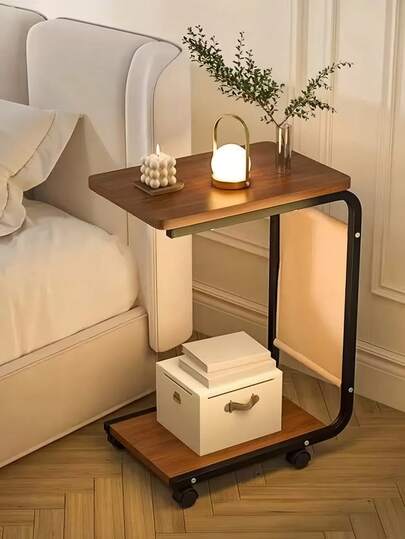 1pc Wheeled Bedside Nightstand, Mobile Sofa Side End Table, Small Office Desk, Dining Room Serving Cart