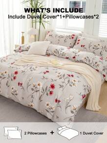 3pcs/Set Floral Pattern Duvet Cover Set(1 Duvet Cover & 2 Pillowcase)Soft And Skin-Friendly Duvet Cover Bedding Set For Home, All Season Bed Sheets Set