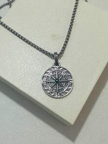 1pc Punk Compass Pendant Men's Necklace Hip Hop Jewelry - Silver - View 7