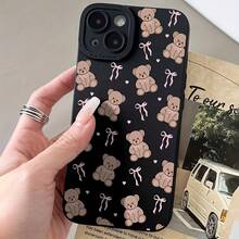 1 Cute Bowknot Heart Bear Pattern Black Matte Angel Eye Phone, TPU Material Shockproof Lightweight Protective Cover, Compatible With 16/11/13/15/15 Plus/15 Pro/15 Pro/12/14 Pro/XS/XR/11 Pro/11 Pro/12 Pro/12 Pro/13 Pro/13 Pro/14 Pro/14 Plus//8 Plus Matte Angel Eye - Black - Bowknot Bear LB - 規格 - 查看 3