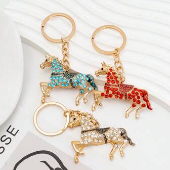 高端创意女士水钻小马汽车钥匙扣包饰钥匙圈金属礼品跨境动物派对锌合金配饰，夏季包包挂饰汽车老师朋友姐妹礼物创意