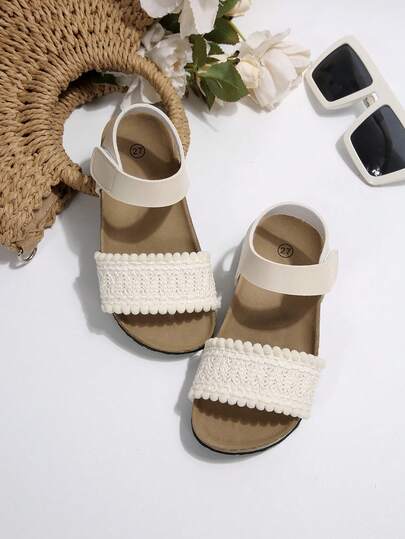 1 Pair Girls & Teens Comfortable Soft Cork Princess Style Casual Bohemian Flat Sandals, Suitable For 3-14 Years Old, Vacation Beach & Everyday Wear, Summer