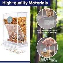 1 件透明视图自动喂鸟器，透明防溢出种子食物容器，无杂乱笼子配件，适用于鸽子、金丝雀、鹦鹉、麻雀 - 耐用塑料，易于组装，无需电力 - 查看 9