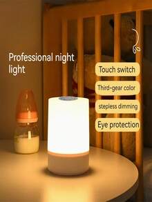 1pc Touch Sensor Warm Light Bedside Lamp, Eye-Caring LED Night Light, USB Powered Sleep Light, Touch Control 3 Color Temperatures Adjustable Nightlight For Bedroom, Nursing Baby - LED Touch Night Light - View 10