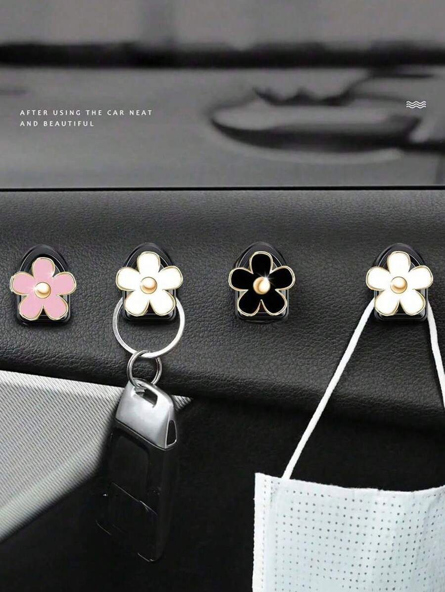 2 件花形汽车迷你挂钩 - 可爱雏菊汽车粘钩，汽车迷你仪表盘挂钩，粘贴在仪表板上，通用汽车卡车家用挂钩支架配件，适用于包袋收纳
