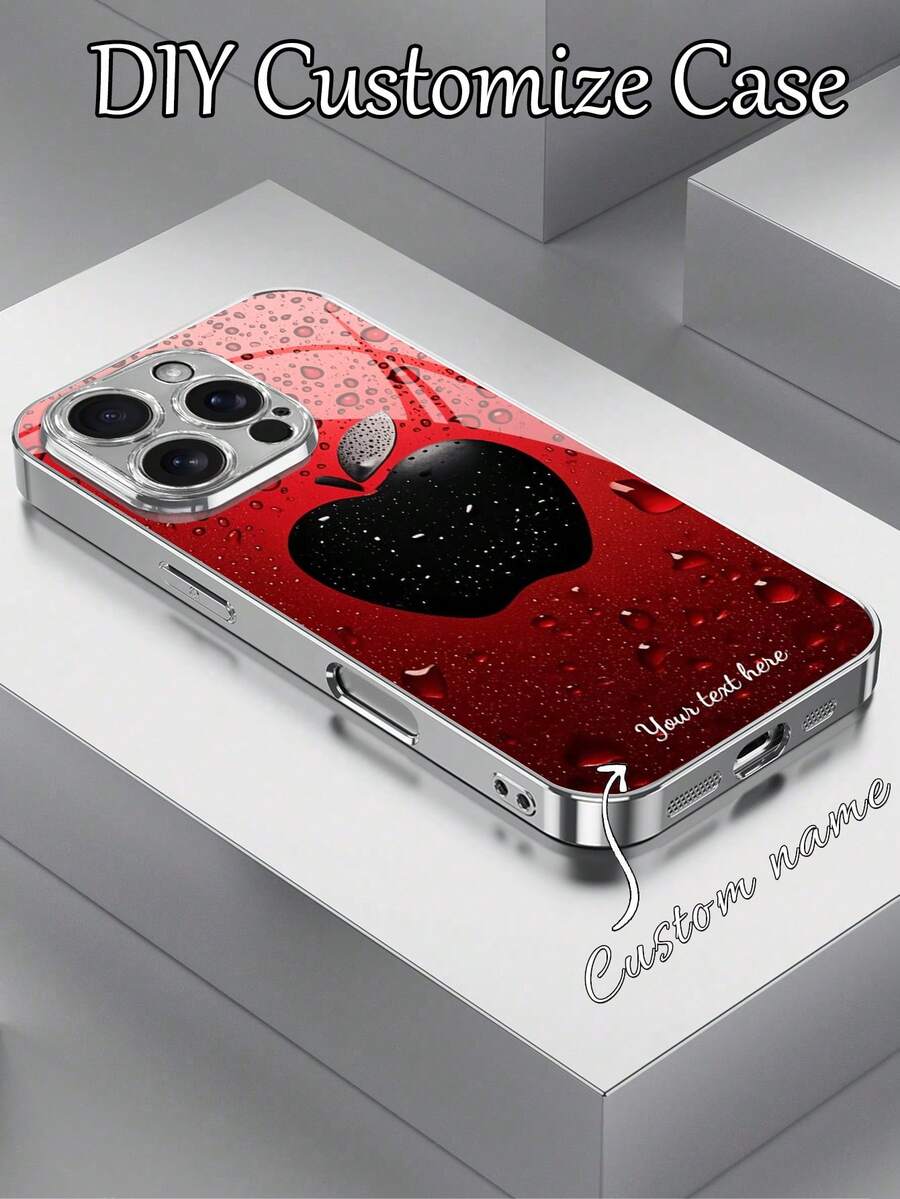 1 Stück anpassbares Handyhülle mit schwarzem Apfel Design und rotem Wassertropfen Apfel Design, kompatibel mit iPhone 17 Pro Max/17 Air/16 Pro Max/15/17/13/12/11/XS Max/6 7 8 Plus, S20/S21 Ultra/S23 Plus/S24 FE/S25 Pro, hochwertige individuelle HD-Bedruckung, stoßfestes Hartglas Design, perfektes Geschenk für Familie und Freunde, Geburtstag, Jahrestag - Silber - Übersicht 1