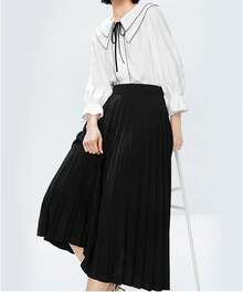 Women's High Waist Pleated Skirt A Line Swing Midi Skirt - 灰色的 - 查看 7