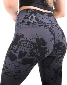 COMFY FOREVER Leggings Women/5' High Waist Tummy Control Ankle Length Pants - 黑骷髏 - 查看 6