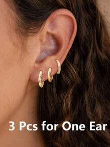 3 pièces Boucles d'oreilles dorées élégantes et brillantes pour femmes, ensemble de boucles d'oreilles dorées pour dames décorées de zircone cubiques en laiton, convient pour le port quotidien, les anniversaires, les fêtes, les vacances et les cadeaux de célébration