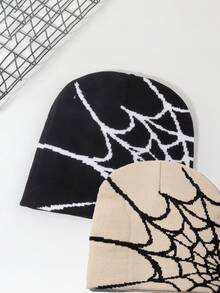 1pc/2pcs Halloween Spider Web Beanie Jacquard Knit Hat, Suitable For Back To School, Travel, Party, Casual, Daily Wear, Holiday Fall Outfit - Multicolor - View 8