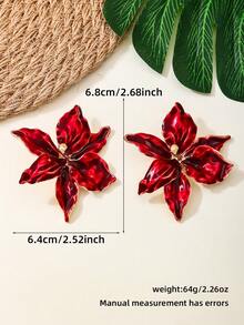 复古法式宫廷风花卉耳环（无礼盒） - 紅色 - 查看 5