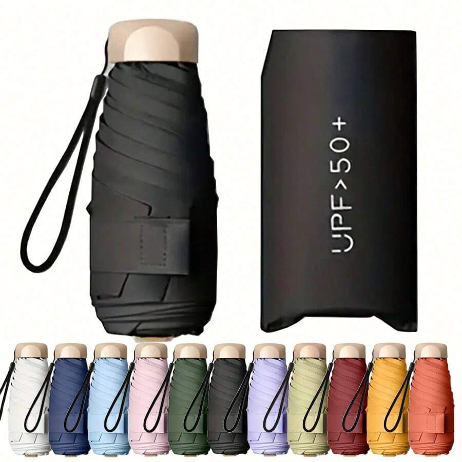 1 pezzo Mini parasole da esterno, anti-UV, ultra leggero, ombrello pieghevole a 5 pieghe, parasole pieghevole piccolo da donna/uomo, anti-UV, impermeabile, portatile, tascabile, ombrello da viaggio, scelta primavera/estate, regali per damigelle, per casa, camera da letto, spiaggia, viaggio, per uomo, per donna, vacanza, oggetti carini