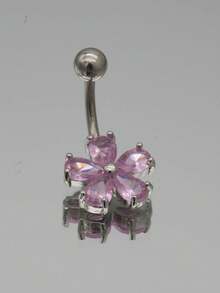 1pc Cute Teardrop Flower Belly Button Ring, Pink - Multicolor - View 3